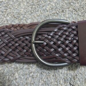 Target Dark Brown Braided Bonded Leather Belt XL Bronze Buckle 061060559 2" wide